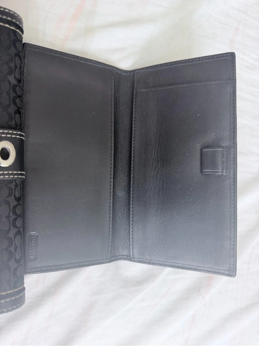 Coach Black Signature Leather Wallet with Silver-Tone G Buckle